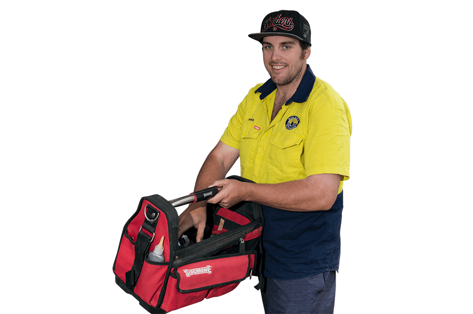 Plumber with tool bag